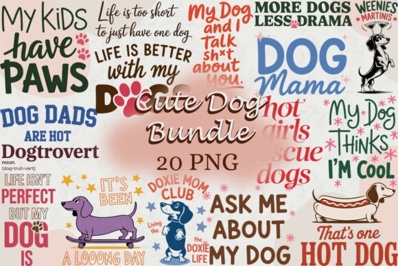 Cute dog lettering bundle PNG with hand-drawn quotes for sublimation mugs and totes