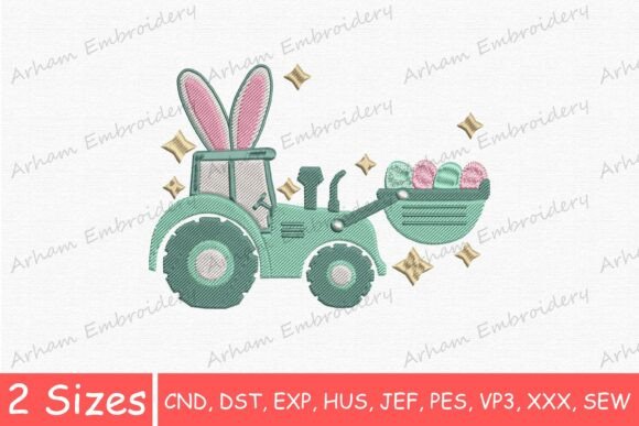 Farm Tractor with Bunny Ears and Eggs