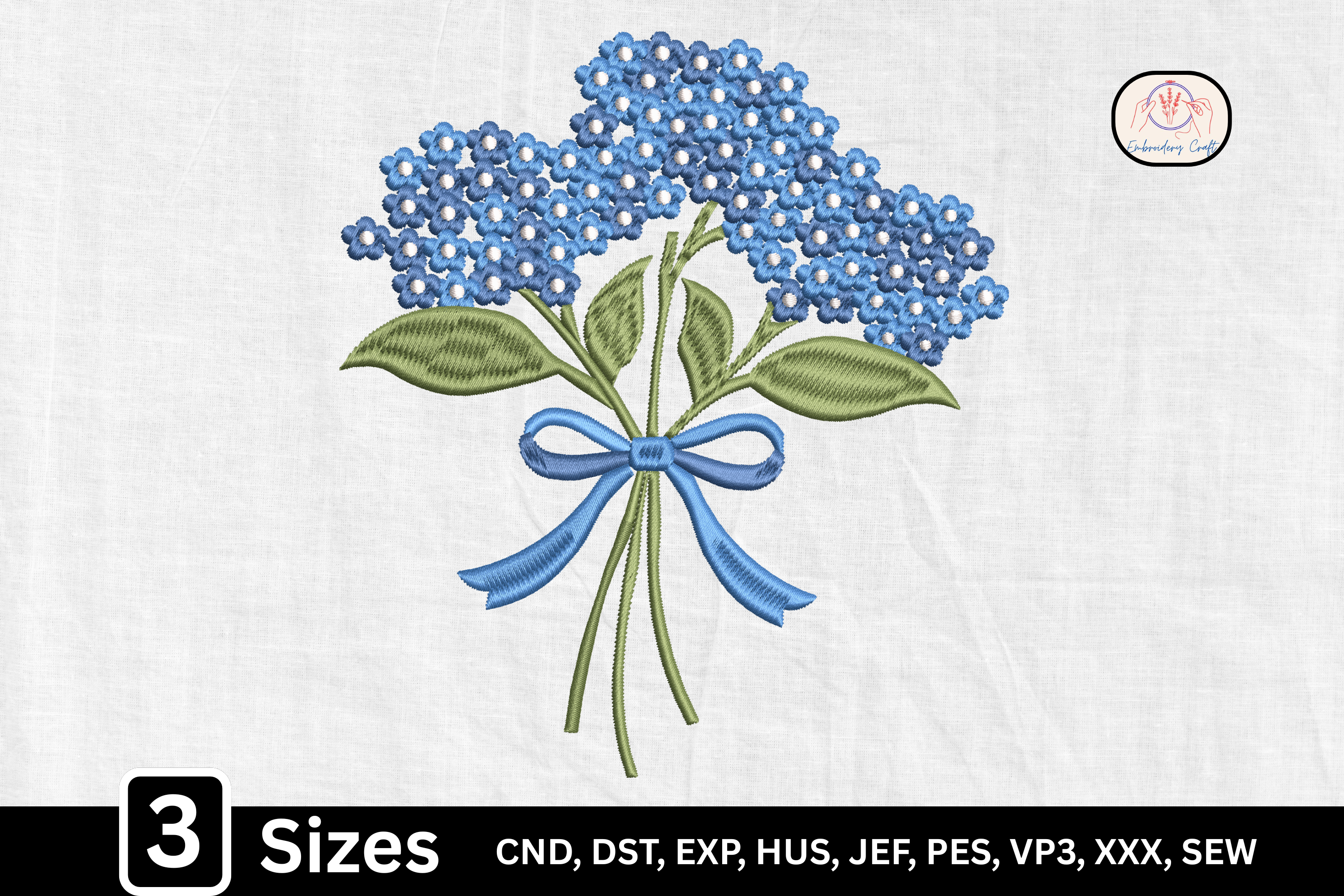 Floral Bow, Blue Hydrangea Bouquet