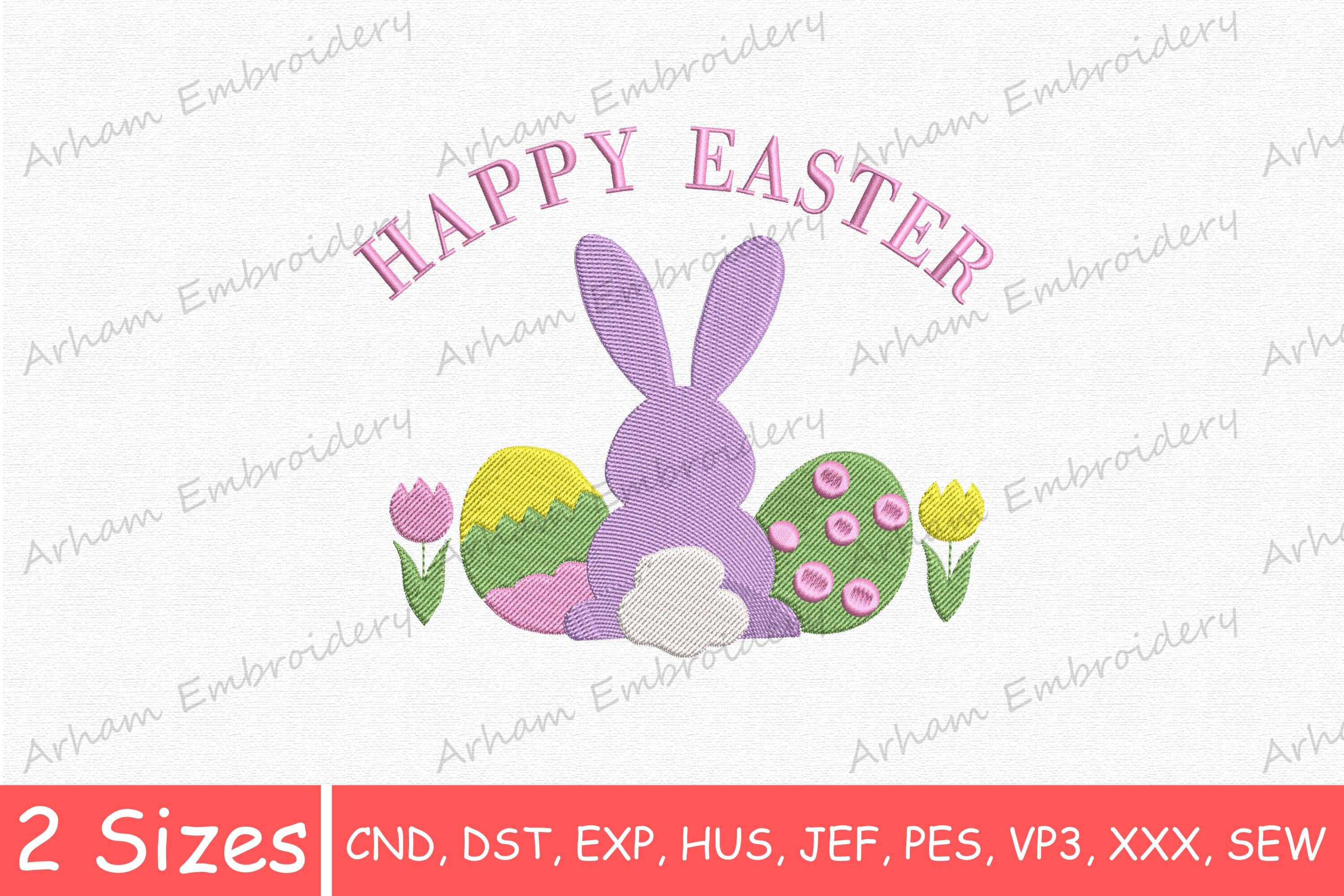 Happy Easter Bunny with Eggs and Tulips