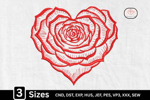 Heart Rose Dia dos Namorados Design de Bordado Por Embroidery Craft