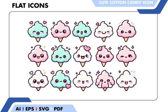 Kawaii Cute Cotton Candy Icon Set Graphic Icons By fontminestudio