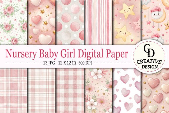 Nursery Baby Girl Digital Paper Graphic by Creative Design · Creative ...