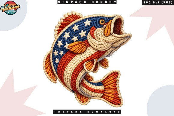 Patriotic Bass Crochet Yarn Faux PNG