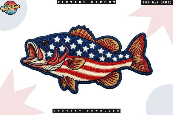 Patriotic Bass Fish Crochet Yarn PNG