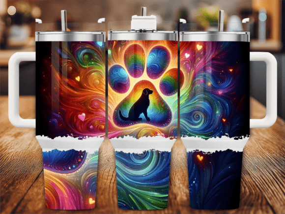 Rainbow Dog Paw Silhouette 40oz Tumbler