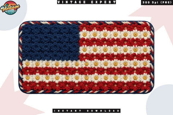 Red White Blue Flower Crochet Yarn PNG