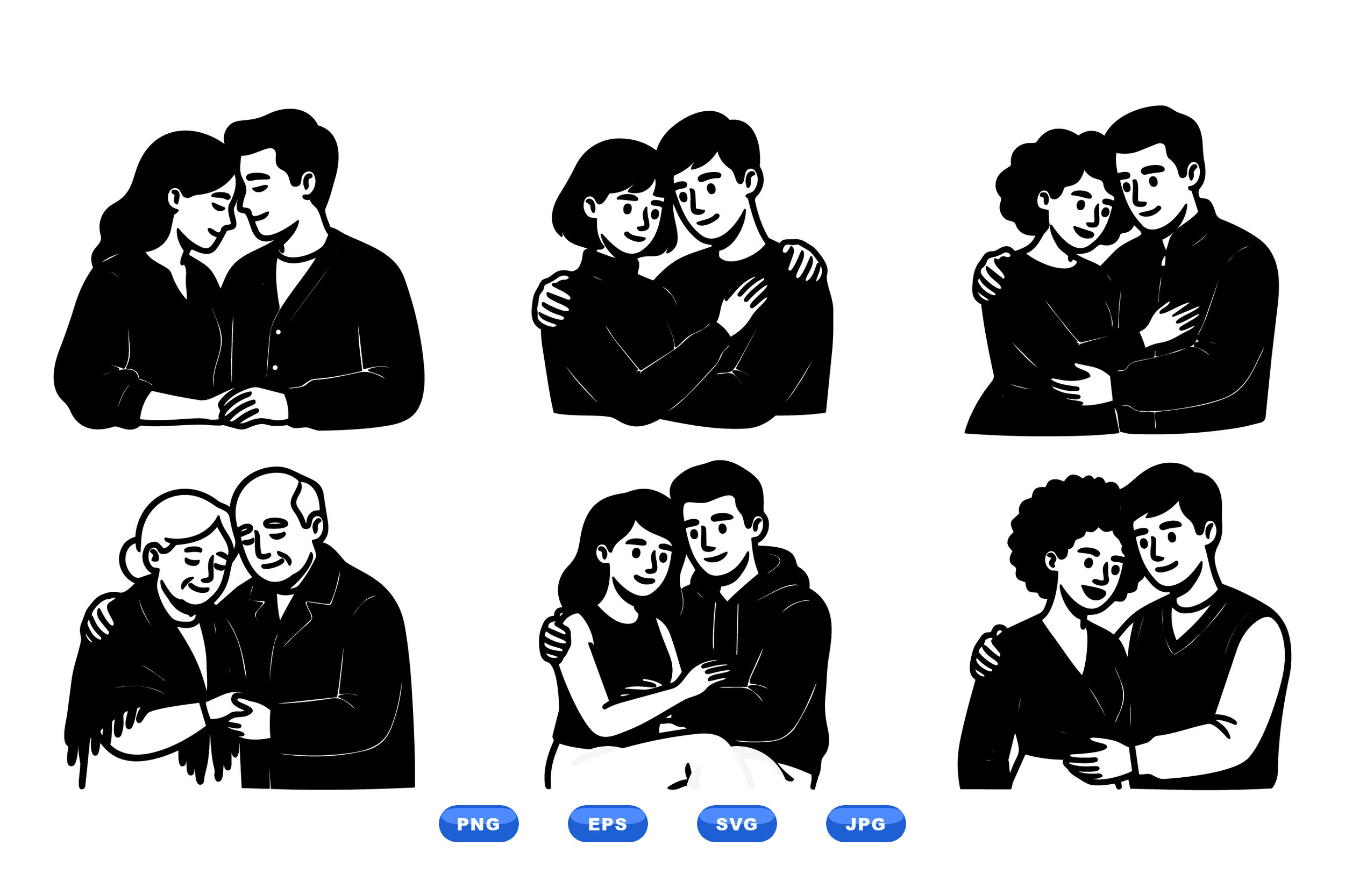 Retro Couple Hug Illustrations