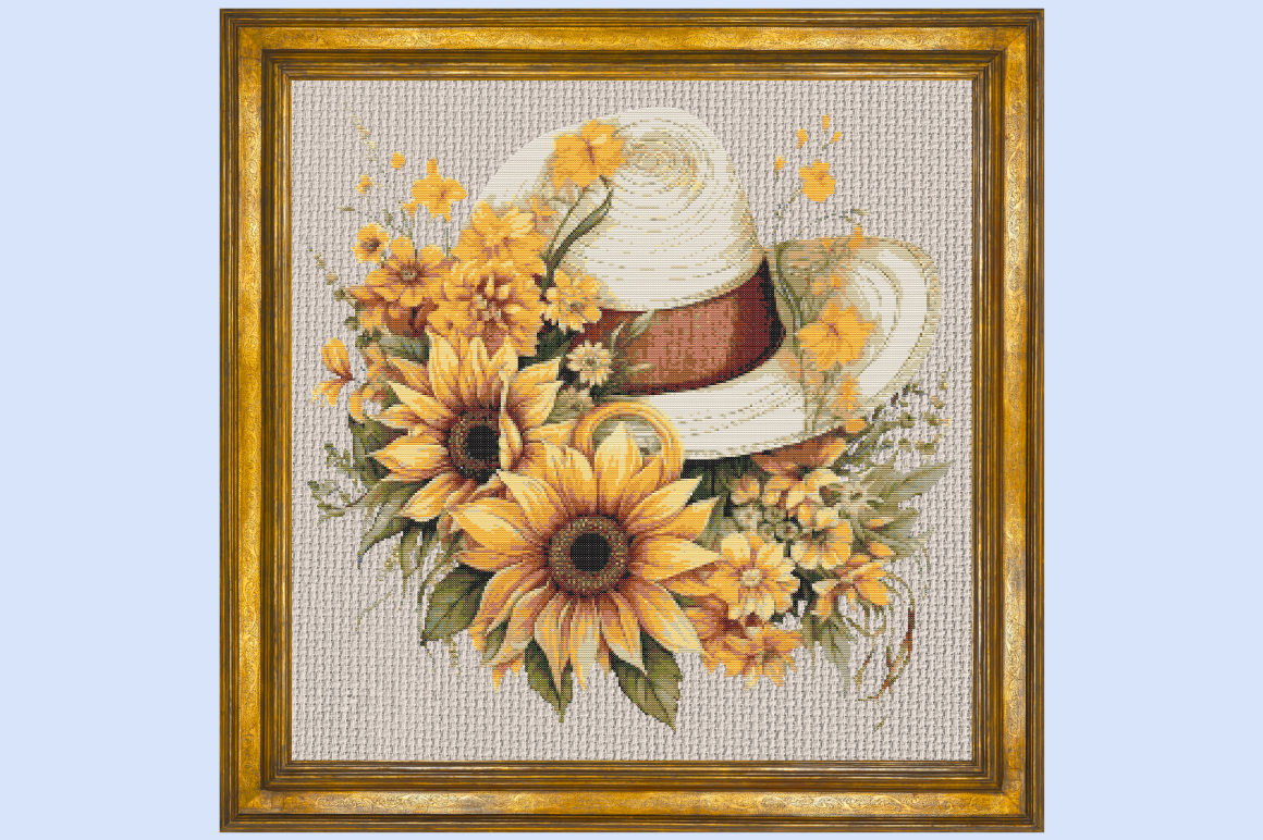 Sunflower Hat Floral Cross Stitch