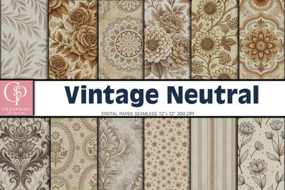Vintage Neutral Digital Paper Graphic by CozyPrint Studio Co · Creative ...