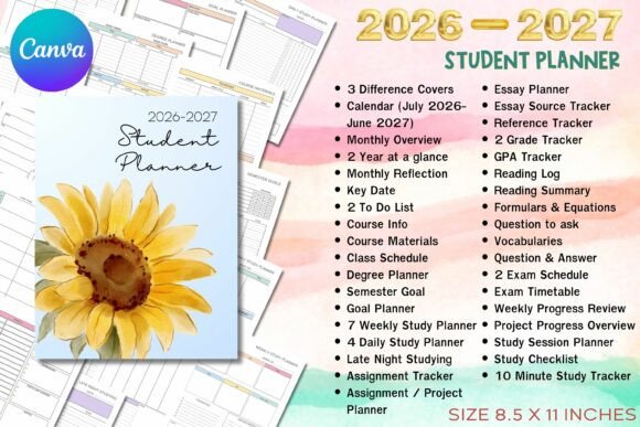 2026-2027 Student Planner digital planner cover