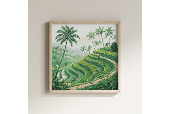 Bali Rice Terraces Cross Stitch Pattern