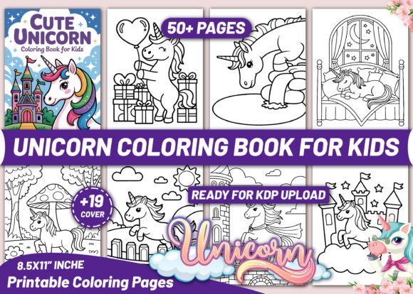 Preview of CUTE UNICORN COLORING BOOK for KIDS coloring pages for kids