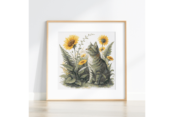 Cat in Sunflowers Cross Stitch Pattern
