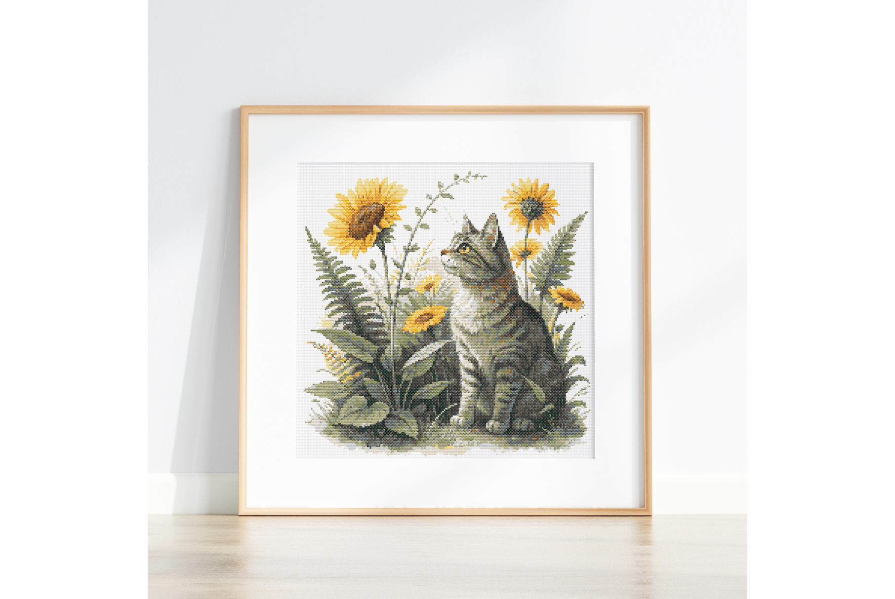 Cat in Sunflowers Cross Stitch Pattern