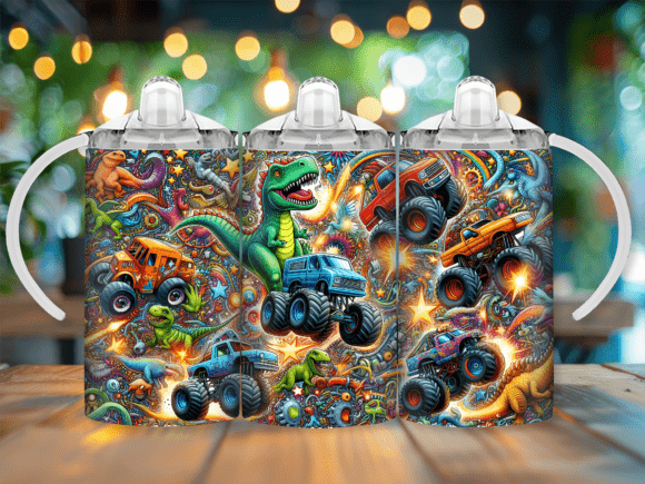 Doodle Dino Truck Sippy Cup Kids Tumbler