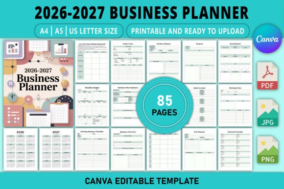 Editable 2026 2027 Canva business planner for entrepreneurs and startups