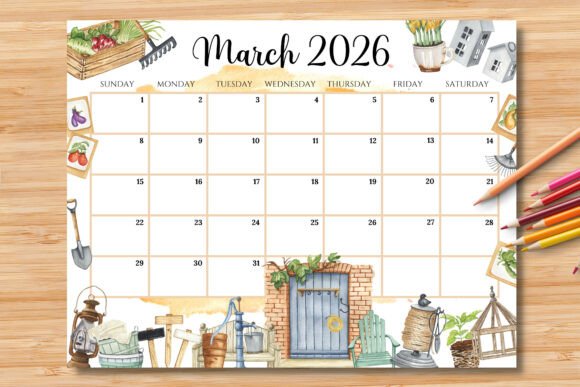 Editable/Fillable March 2026 Calendar Afbeelding Afdruk Sjablonen Door Hotobi