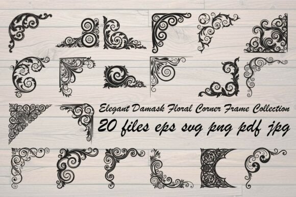 Elegant Damask Floral Corner Frame