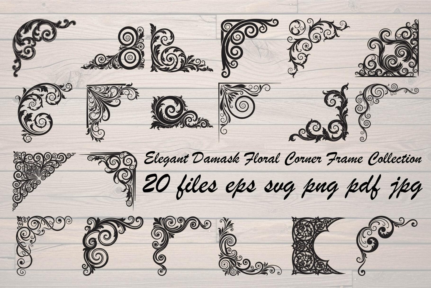 Elegant Damask Floral Corner Frame