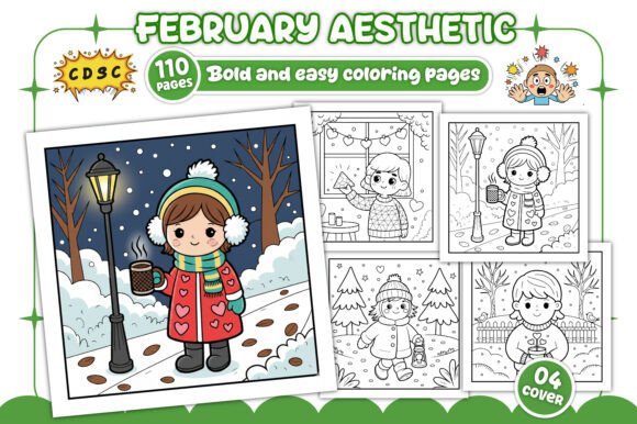 February Aesthetic Coloring Pages