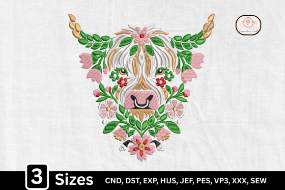 Floral Highland Cow, Folk Art Cow