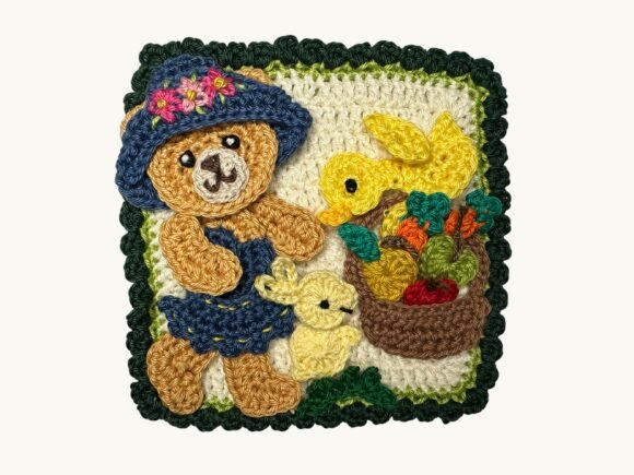 Granny Square Bear 6 Crochet Applique