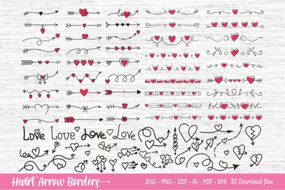 Hand Drawn Heart Arrow Borders SVG