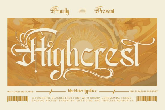 Preview specimen of Highcrest blackletter font