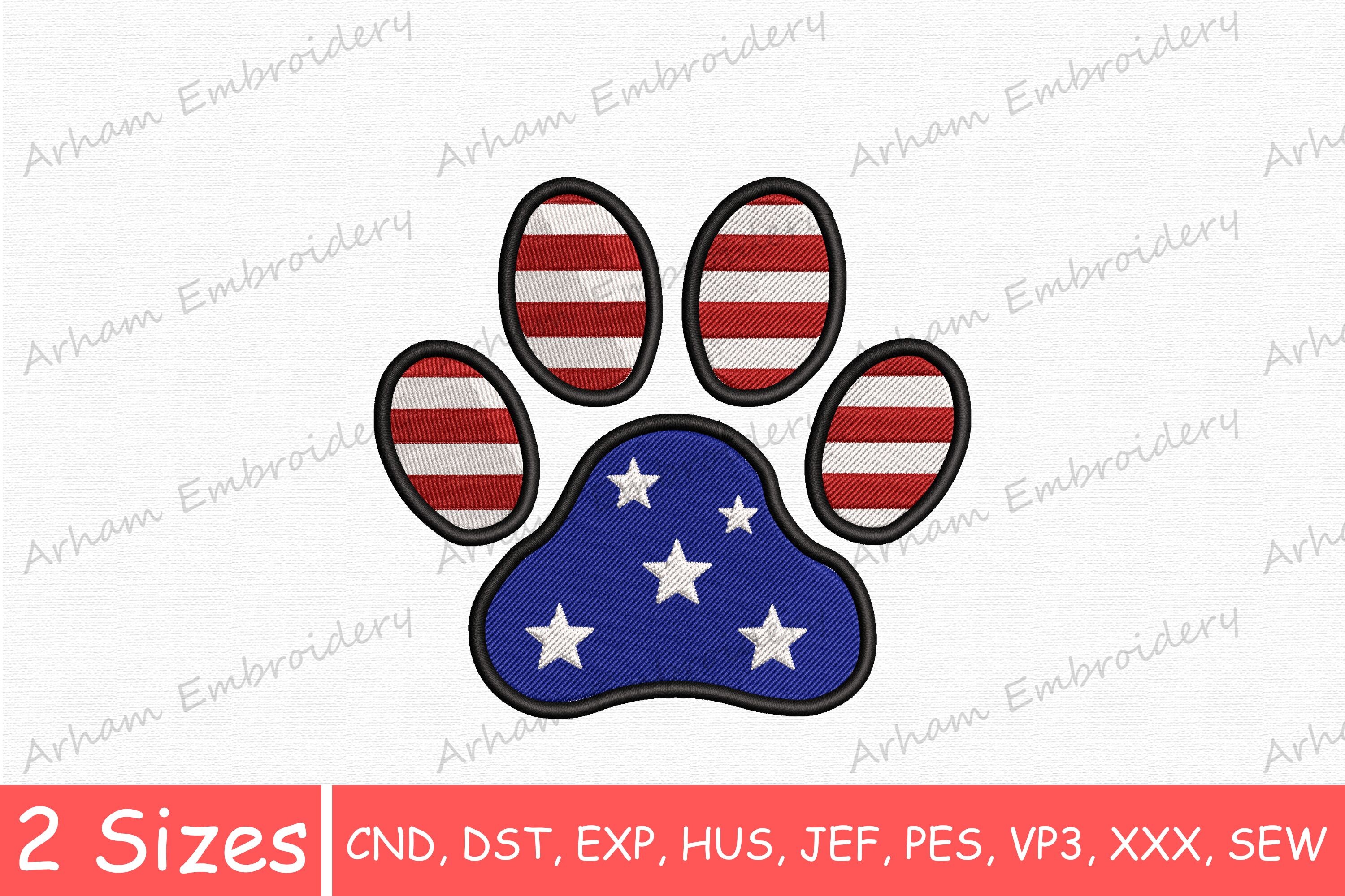 Patriotic Dog Paw Embroidery Design