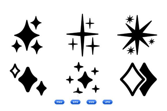 Retro Sparkle Star Clipart Set