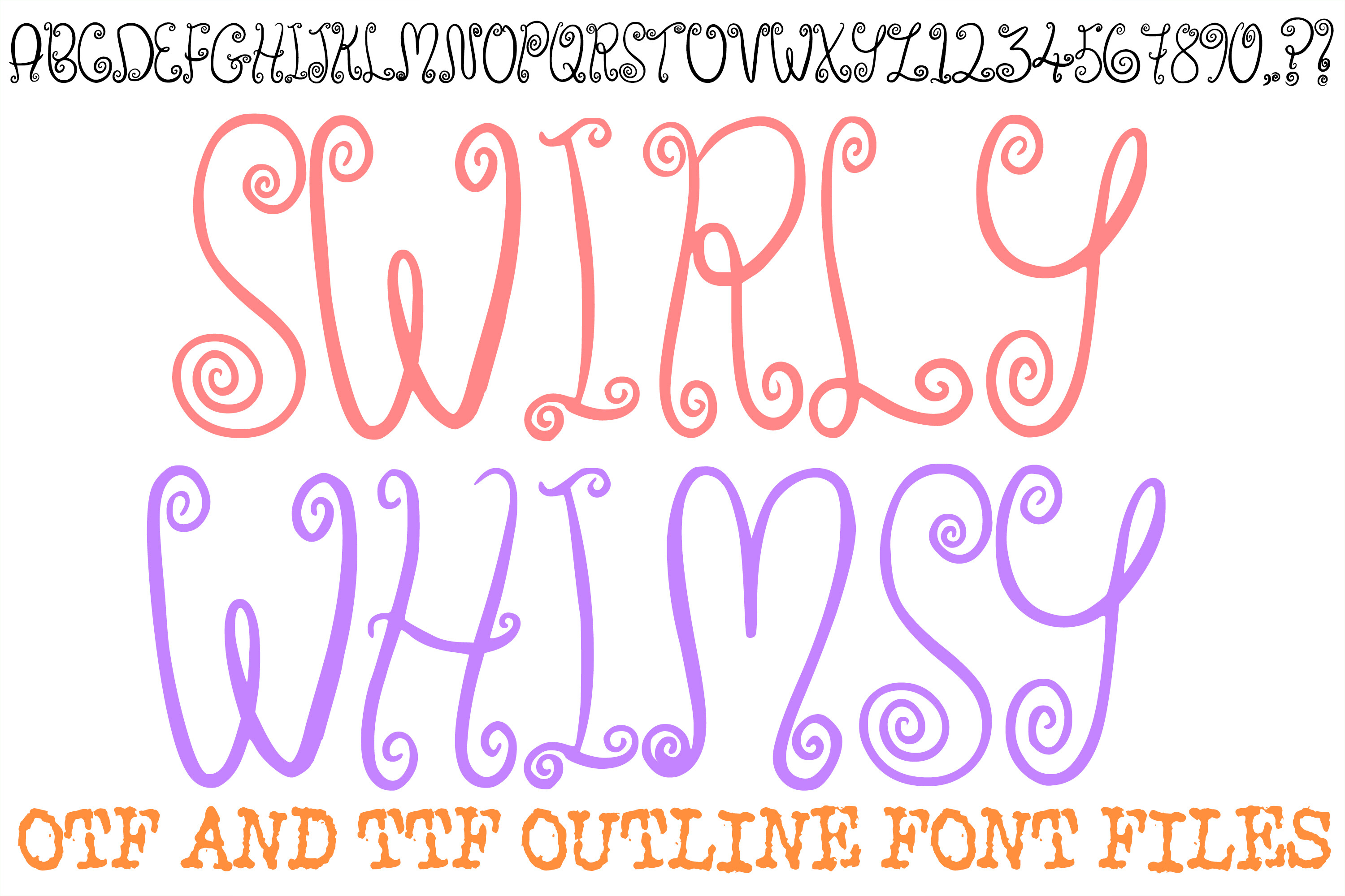Swirly Whimsy preview: playful swirly handwritten lettering
