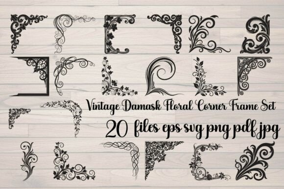 Vintage Damask Floral Corner Frame