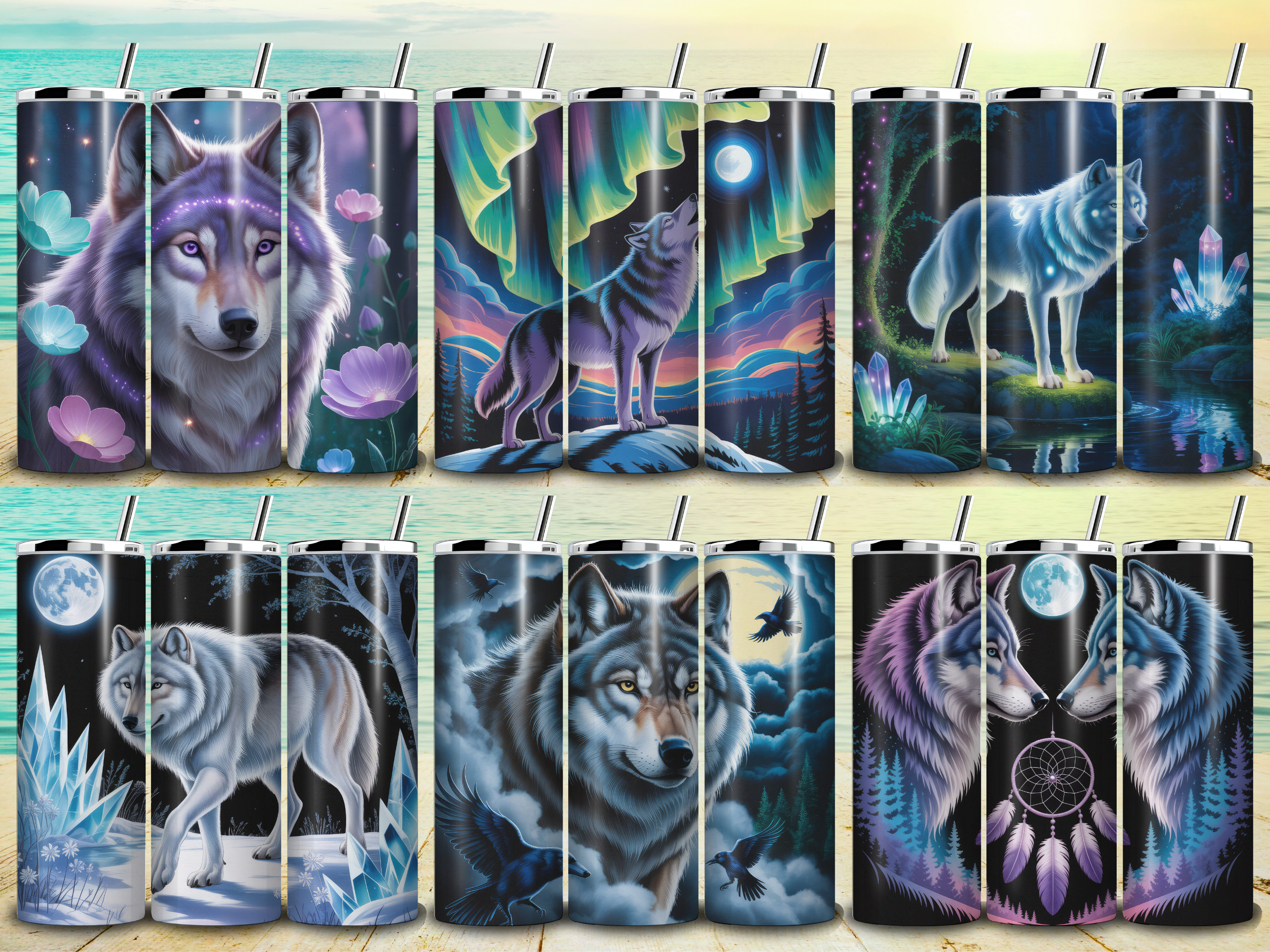 Wolf Seamless Tumbler Wrap Bundle