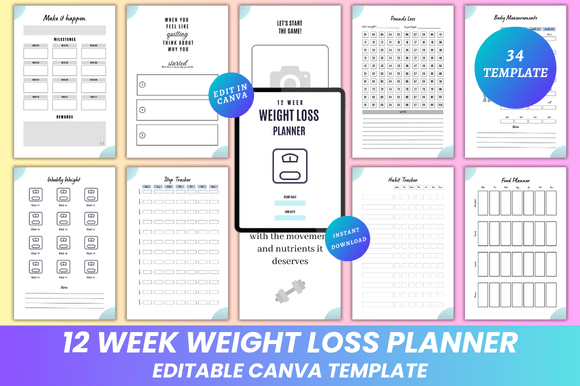 12 Week Weight Loss Planner Canva KDP