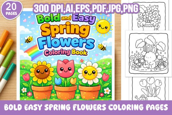 Bold Easy Spring Flowers Coloring Pages