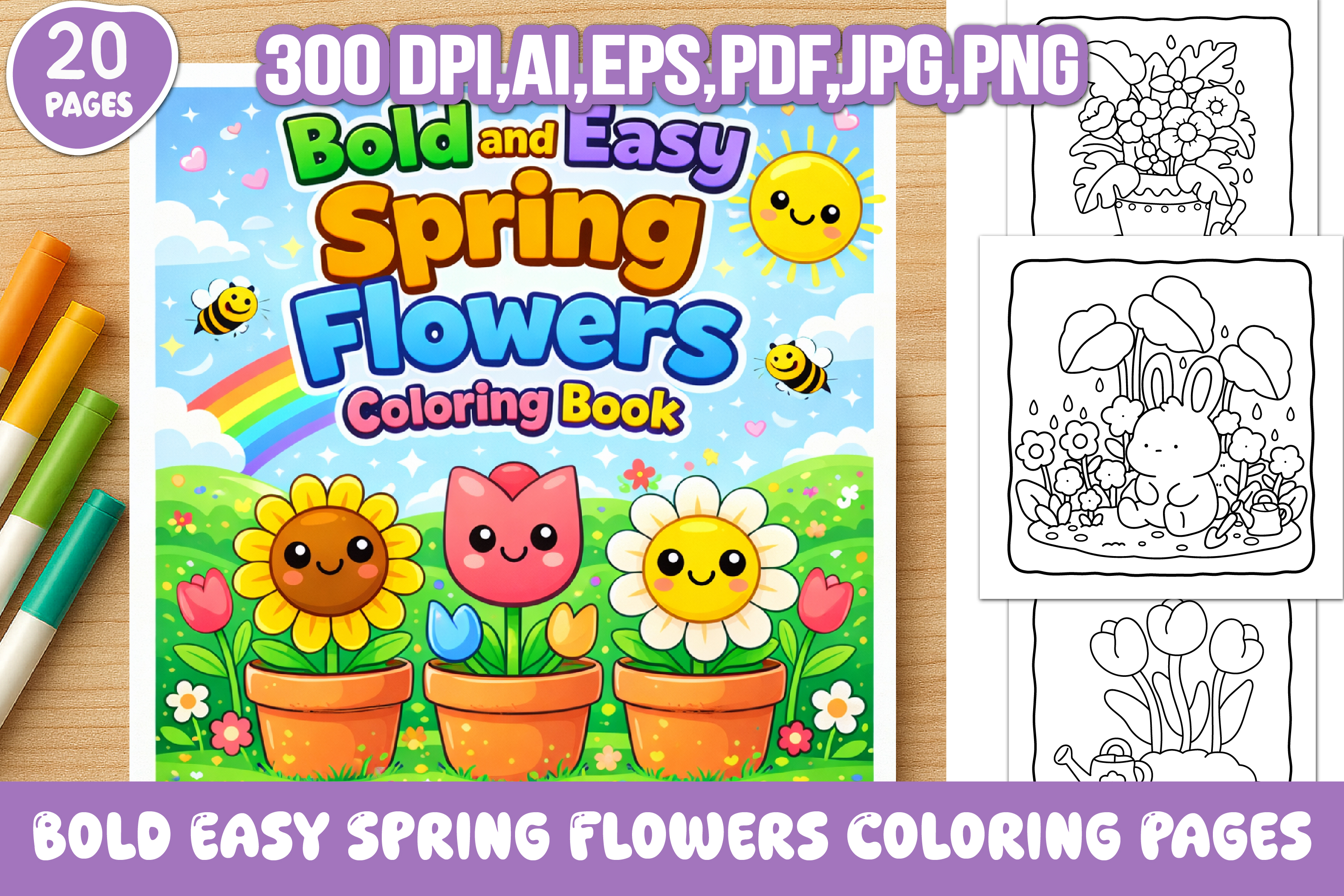Bold Easy Spring Flowers Coloring Pages