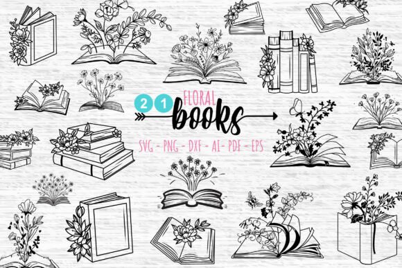 Books & Flowers SVG Bundle, 21 Book SVG