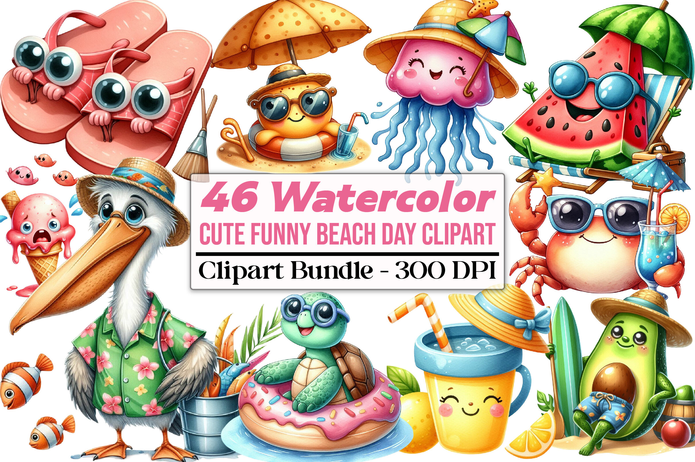 Cute Funny Beach Day Clipart Graphic by Strawberry Art · Creative Fabrica