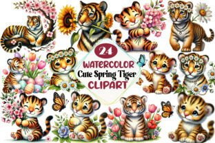 Cute Spring Tiger Watercolor Clipart Png Graphic by Strawberry Art ...