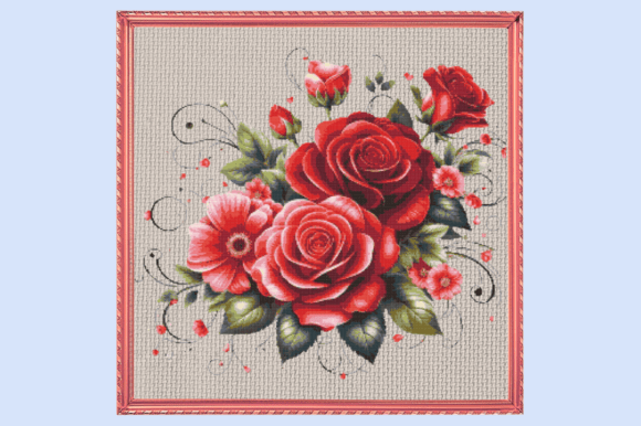 Elegant Red Roses Floral Cross Stitch De