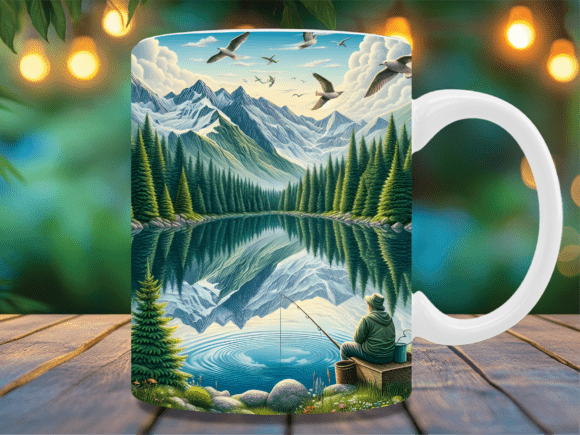 Peaceful Mountain Lake Fishing Mug Wrap Graphics
