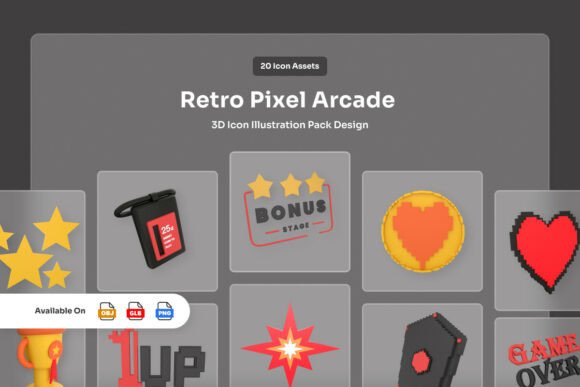 Retro Arcade Pixel 3D Icon Set