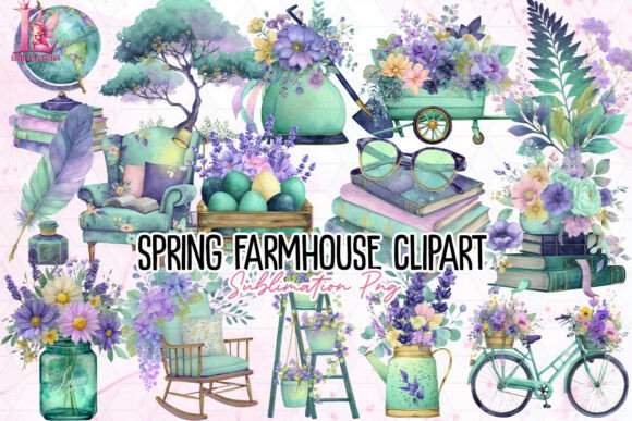 Spring Printable Farmhouse Spring Farmhouse Clipart PNG Graphic by Little Lady Design · Creative ...