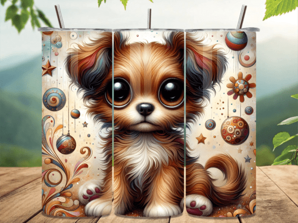 vintage boho puppy abstract tumbler wrap sublimation template for 20oz tumblers