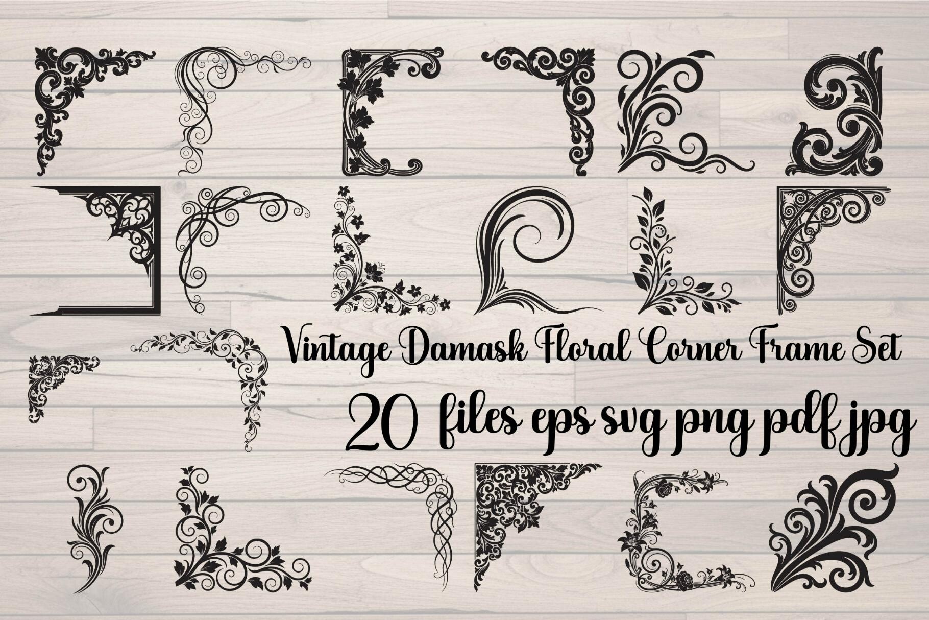 Vintage Damask Floral Corner Frame