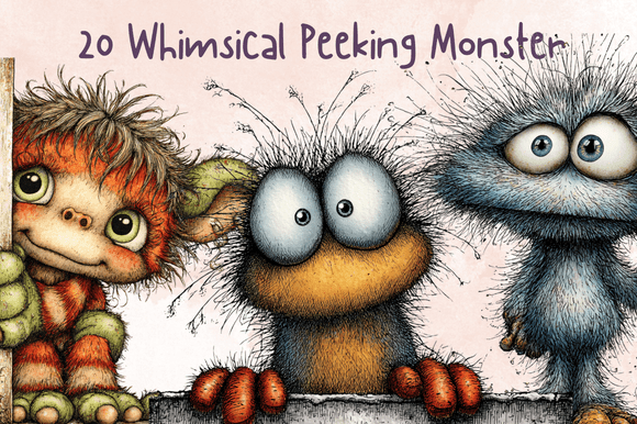 Whimsical Peeking Cute Monster Clipart