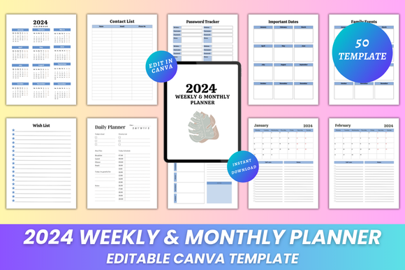 2024 Weekly & Monthly Planner Canva KDP Graphic by DIGITAL PRINT BOX ...