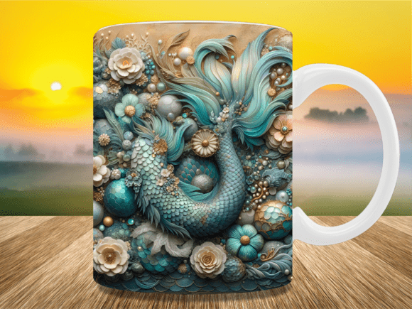 3d Floral Mermaid Ornament Mug Wrap Graphics