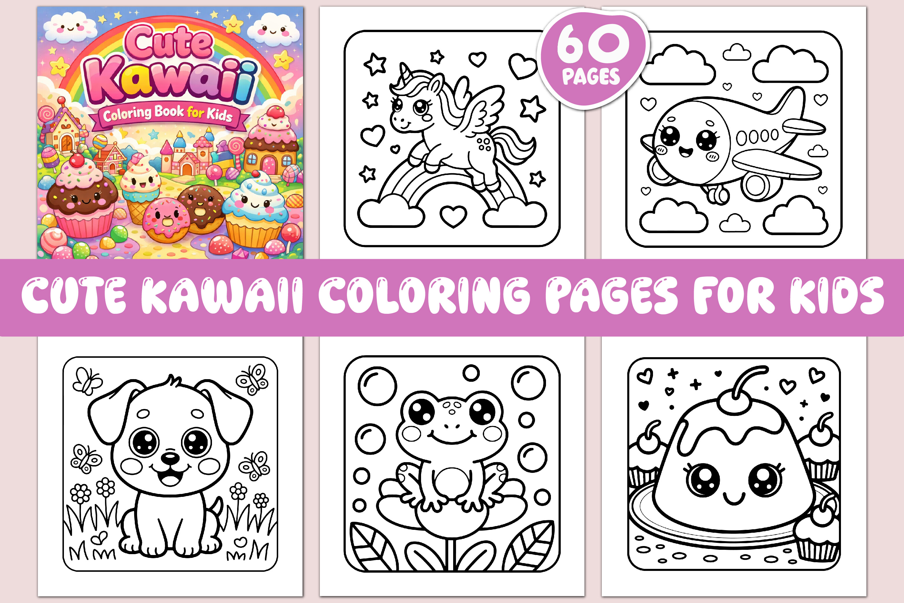 60 CUTE KAWAII COLORING PAGES for KIDS